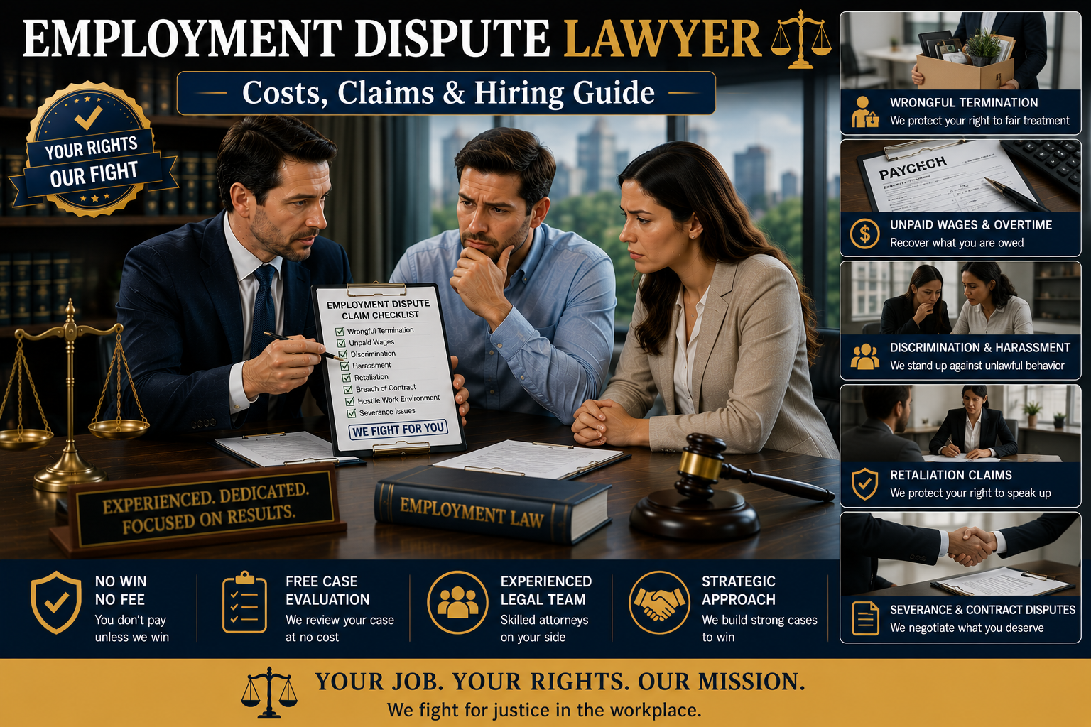 Employment attorney assisting clients with labor disputes, compensation, and workplace rights.